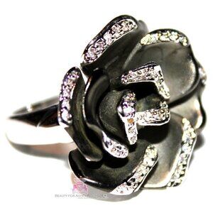 Charcoal Rose Flower Ring - Sizes 5-9 Choice